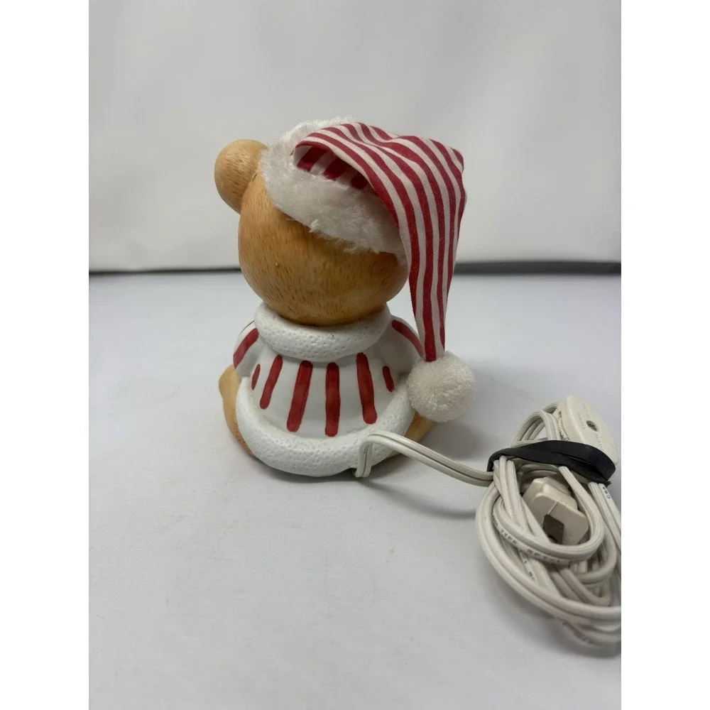 Vintage 1980's Ceramic Christmas Teddy Bear Night Light Lamp PJ's Bear Nostalgic